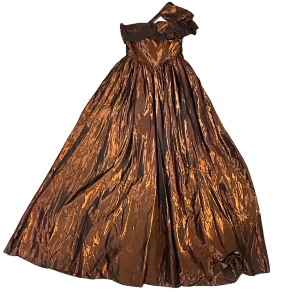 Vintage Fred Perlberg Dance Originals Copper Taffeta Ballgown One Shoulder SM